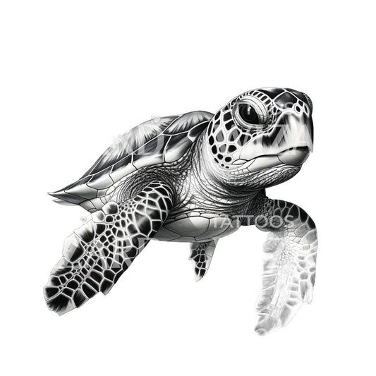Black and Grey Sea Turtle Tattoo Design