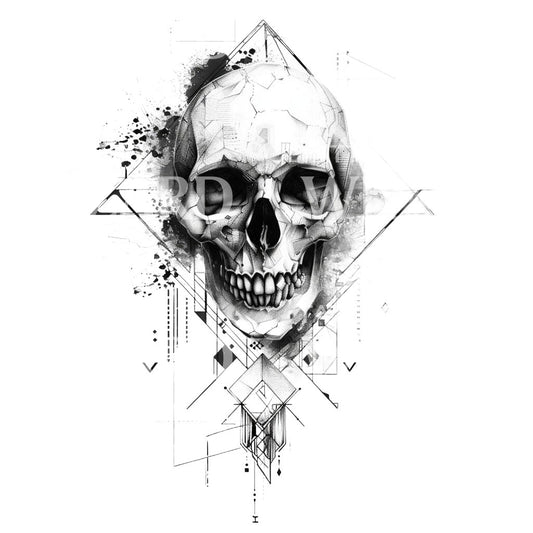 Geometrische Komposition mit Totenkopf Tattoo