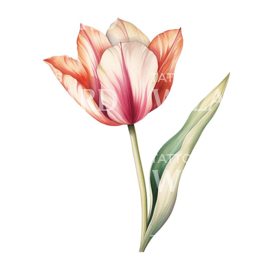 Botanical Tulip Flower Tattoo Design