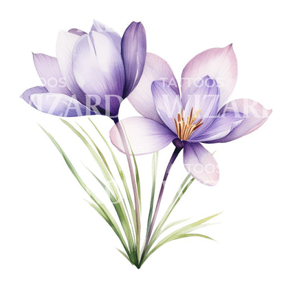 Watercolor Crocus Flower Tattoo Design