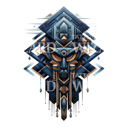 Mystical Aztec God Figure Tattoo Design