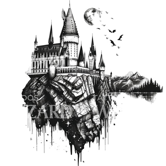Schloss Hogwarts mit Drachen-Tattoo-Design