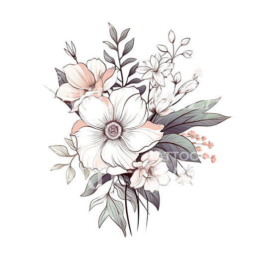 Neo Traditional Bouquet Flowers Tattoo Design