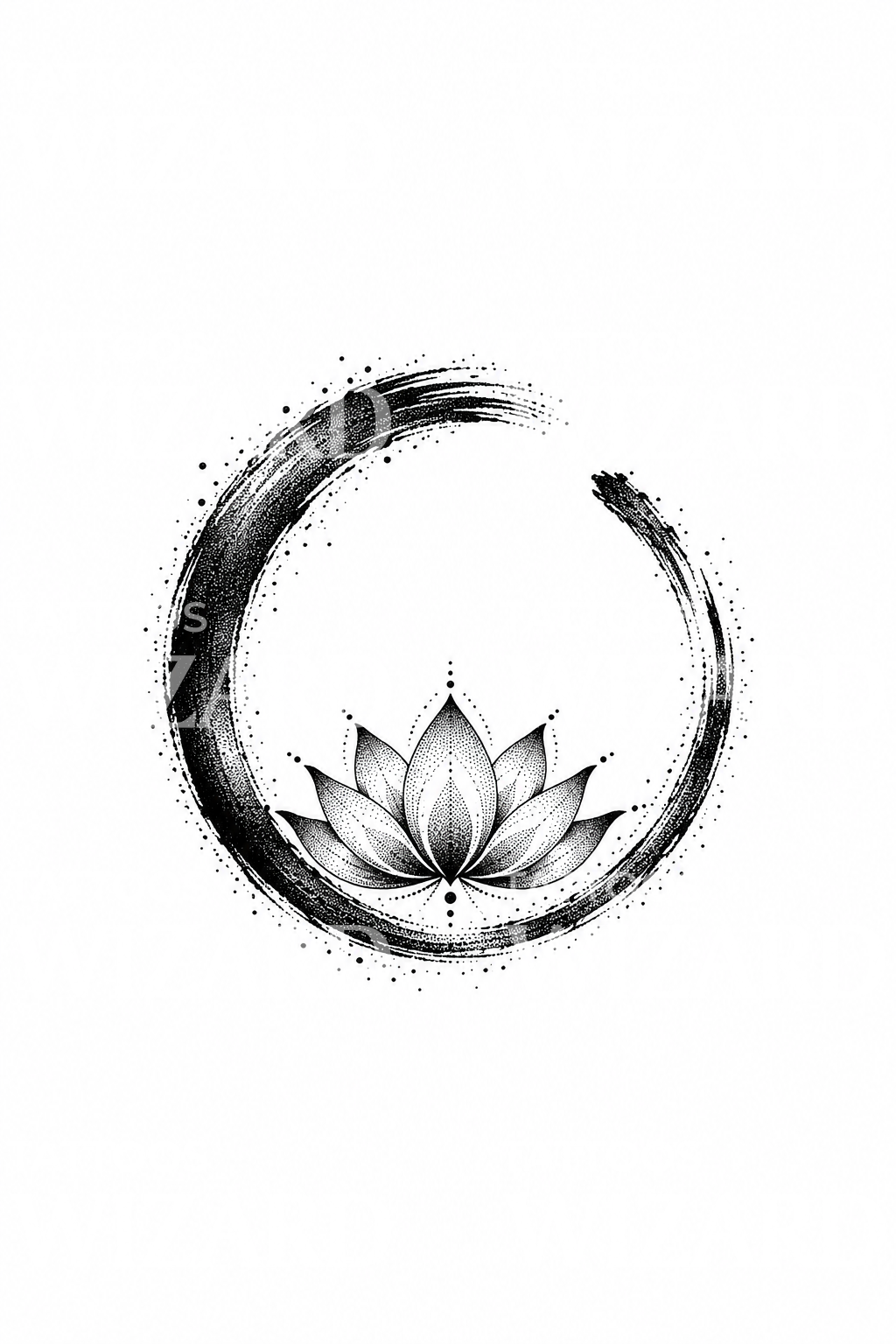 Tatouage cercle Enso zen avec lotus en dotwork