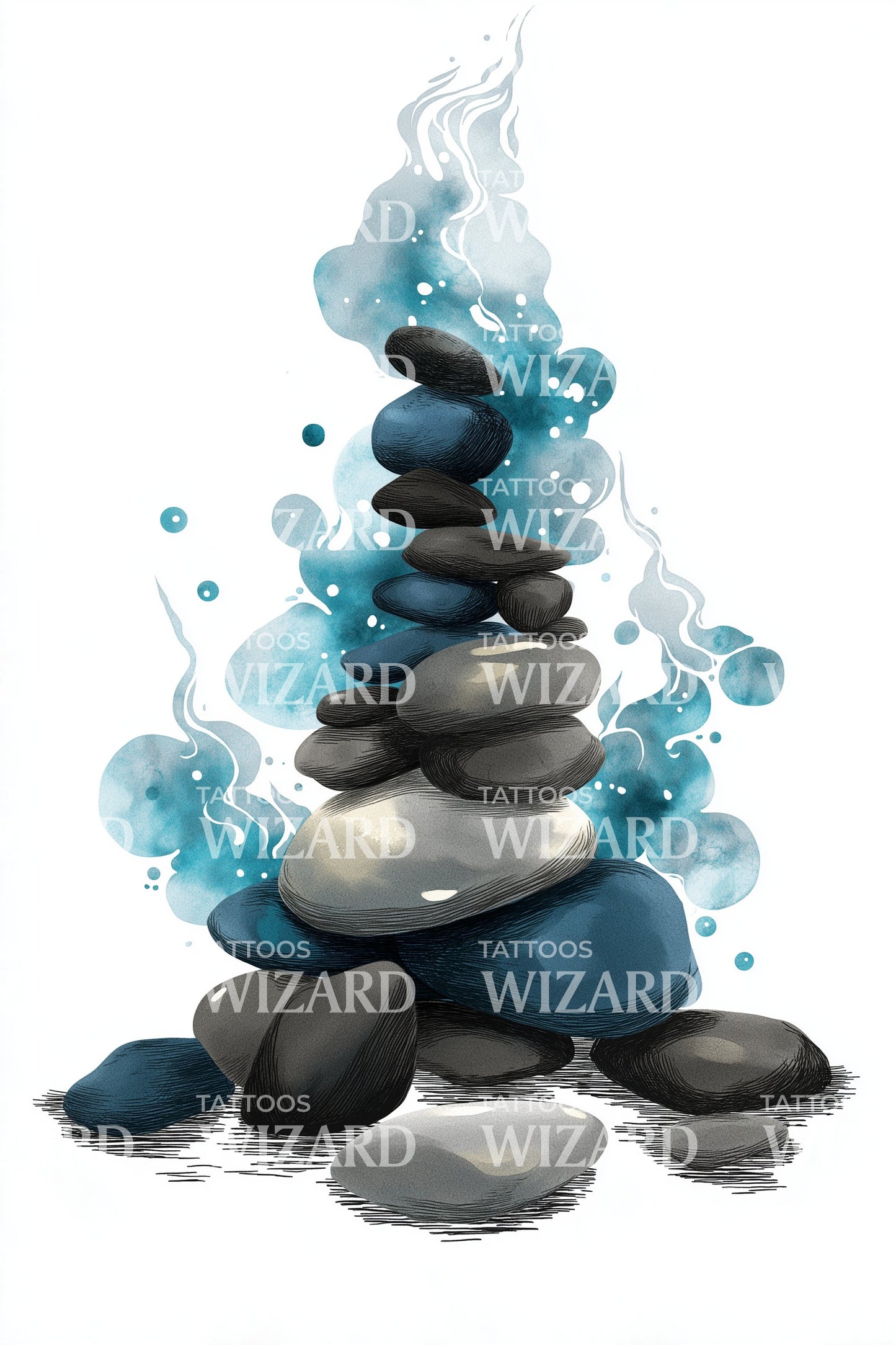 Zen Stack Watercolor Tattoo Design