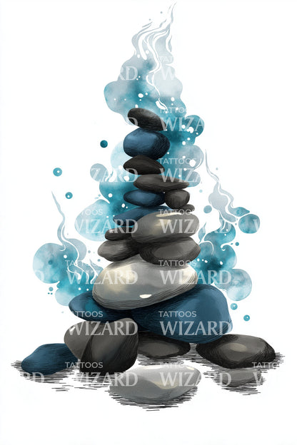 Zen Stack Watercolor Tattoo Design