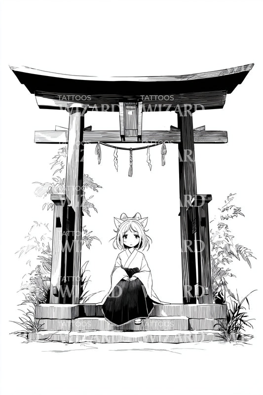 Design tatuaggio meditazione Zen Torii
