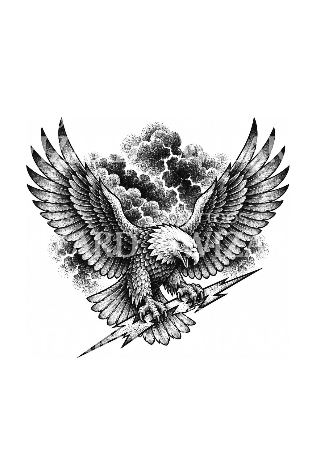Yıldırımı kavrayan Zeus kartalı dotwork dövmesi