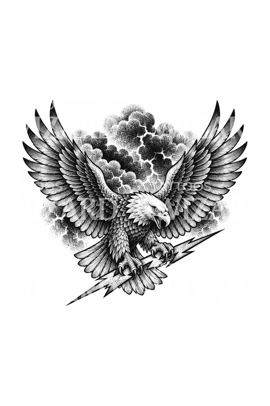 Zeus Eagle Clutching Lightning Bolt Dotwork Tattoo