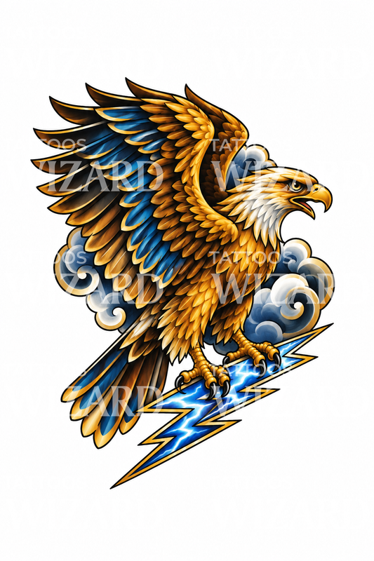 Zeus og ørn på lyn som tatoveringsdesign