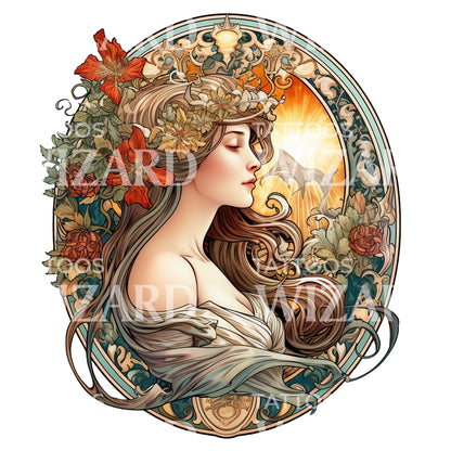 Neo Traditional Woman Art Deco Tattoo