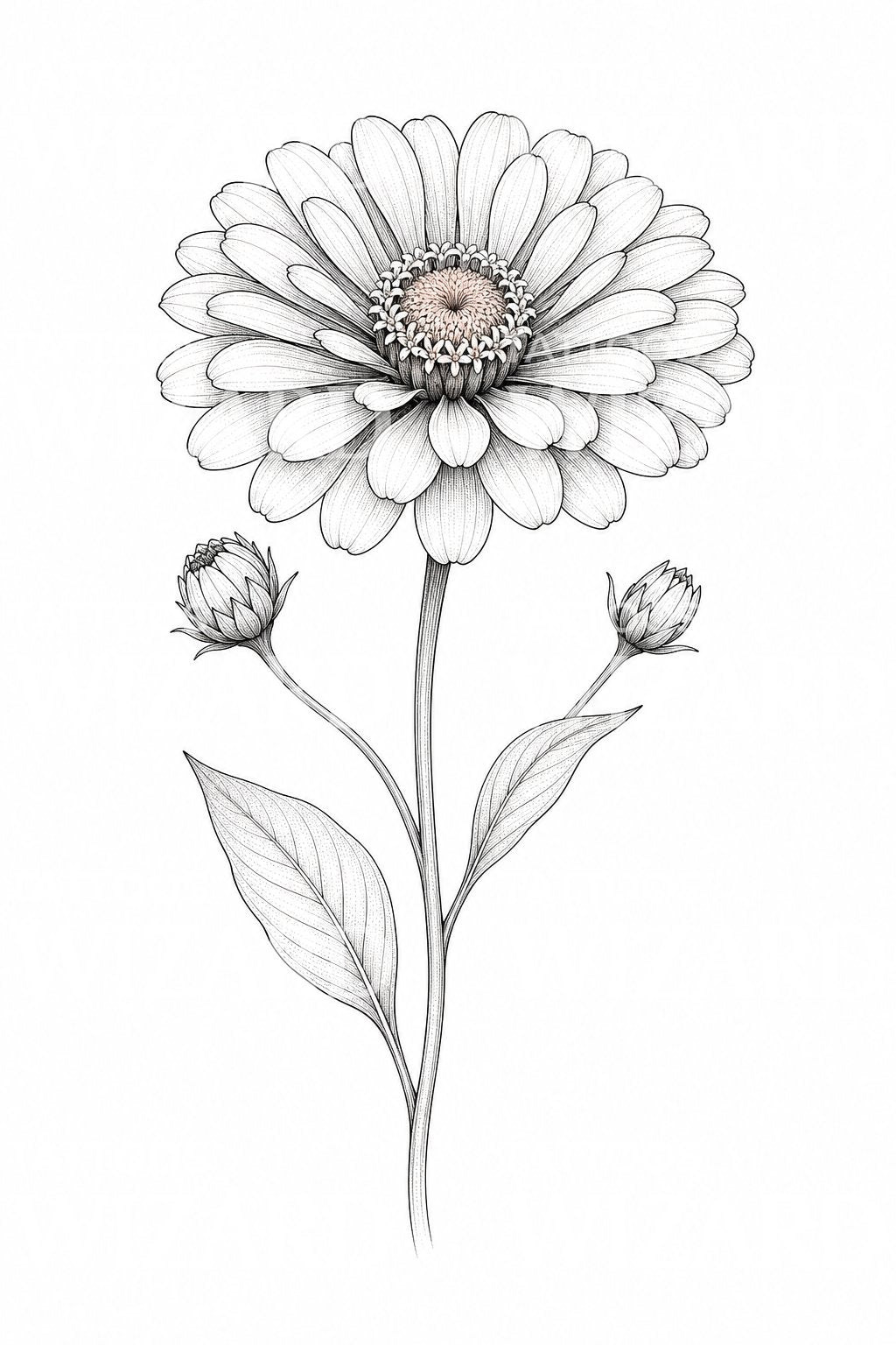 Diseño de tatuaje de flor de zinnia en línea fina