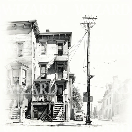 Townhouse Cute Illustration Tattoo Design
