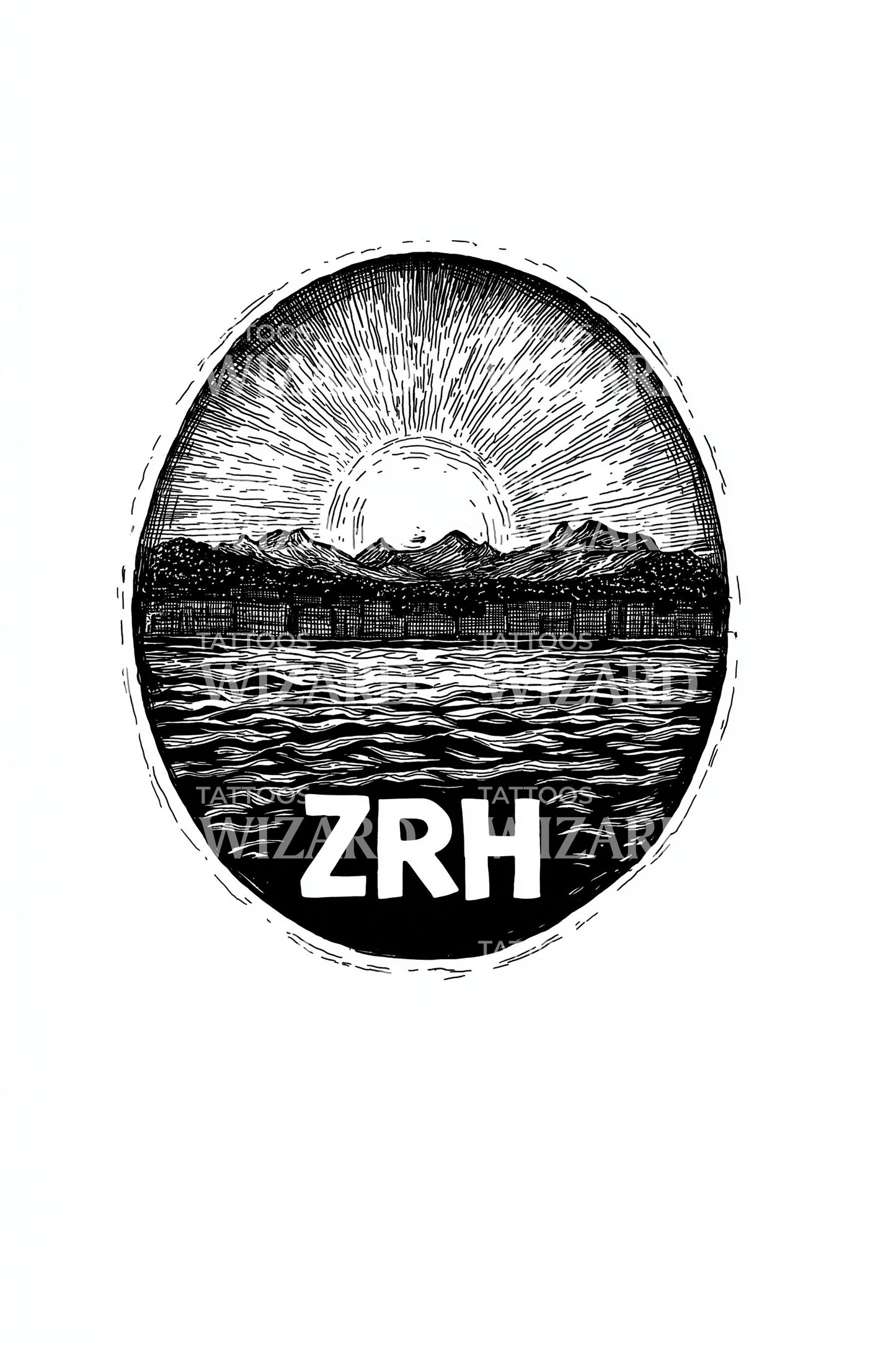 Zurich Alpine Sunset Tattoo Design