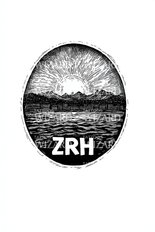 Zurich Alpine Sunset Tattoo Design