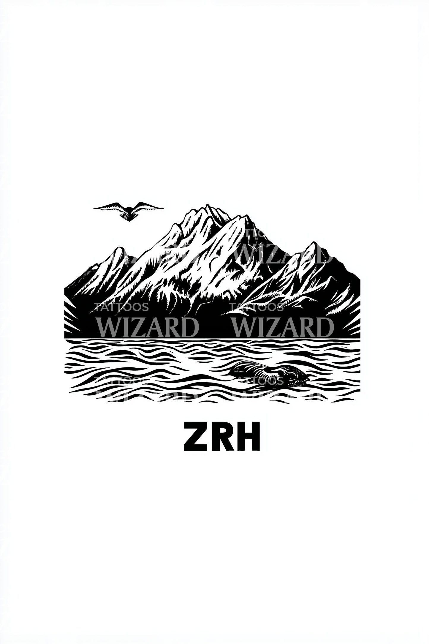 Zurich Alps Linework Tattoo Design