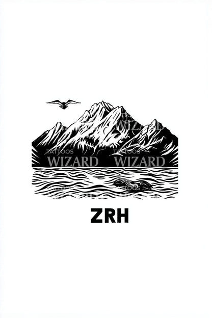 Zurich Alps Linework Tattoo Design