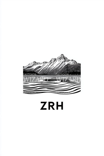 Zurich Lake Minimal Tattoo Design