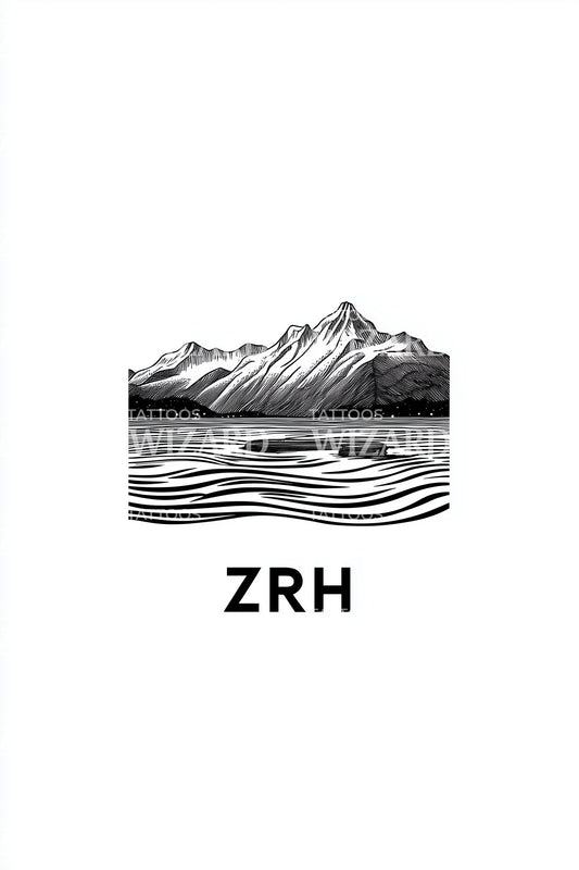 Zurich Lake Minimal Tattoo Design