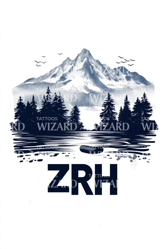 Zurich Mountain Pines Tattoo Design